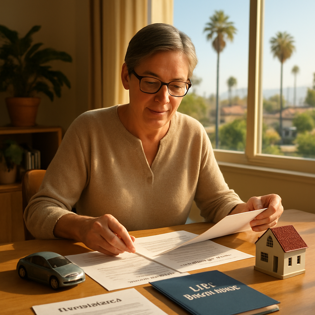 Cover image showing insurance documents and calculator for California insurance guide